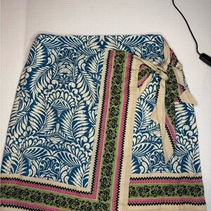LOFT Blue and Green Tropical Sarong Skirt With Tie Detail Lined Size 4 Tall